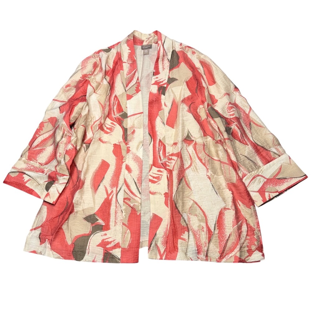 Chico's‎ Women's Rayon Blend Open Front Abstract Print Jacket Kimono Size 2